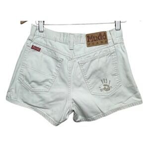 Vtg 90s Y2K Mudd Shorts Junior Size 5 Denim Jean Mid Rise Tan Embroidered 26" W